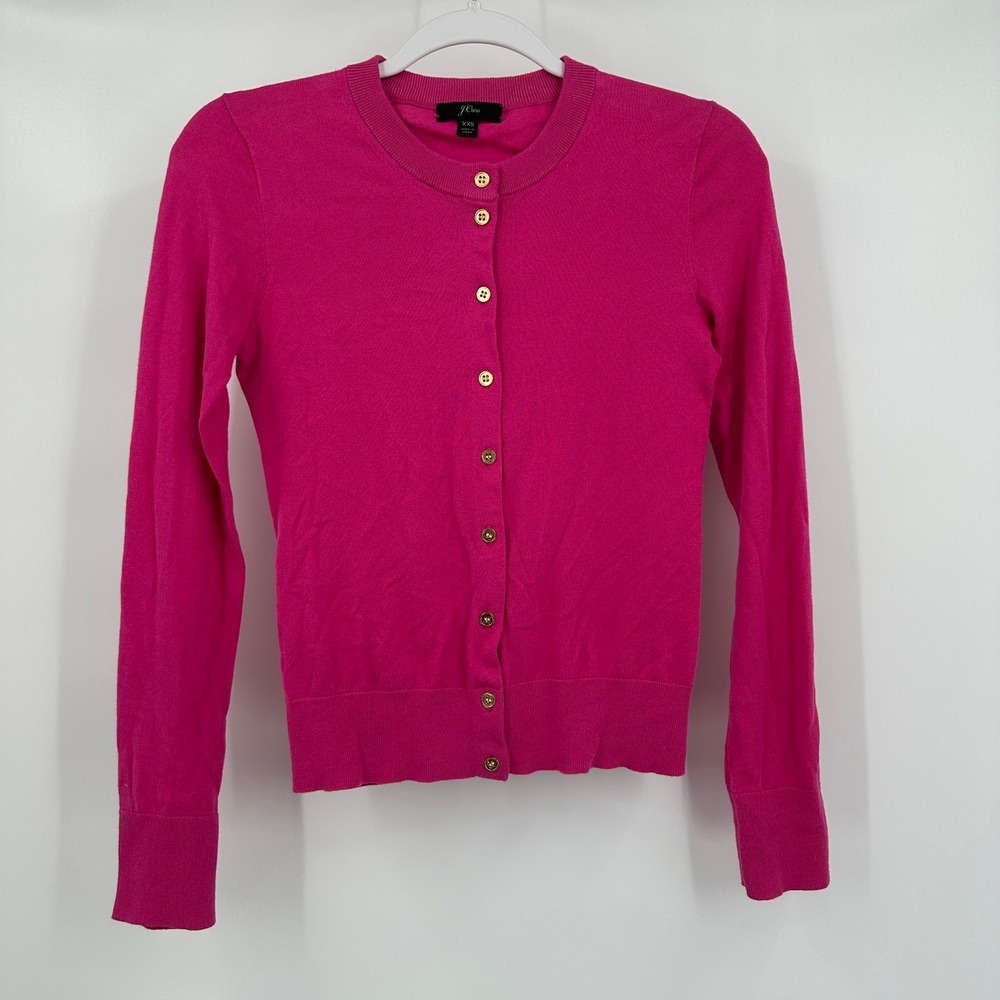 J Crew Womens Jackie Preppy Cardigan Sweater Fuchsia Pink Size XXS Bright Bold